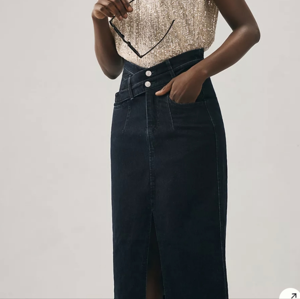 Anthropologie denim crossover skirt